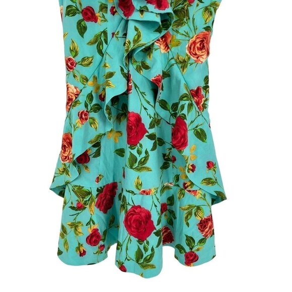 Signatures Ruffle Front Flounce Mini Dress Size S Rose Print Back Zip Ruffle Hem - Picture 4 of 16